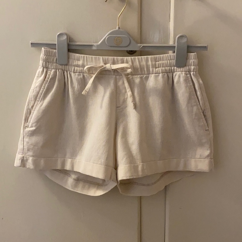 Old Navy Khaki Linen Pull On Drawstring Elastic Waist Off White Tan Shorts XS